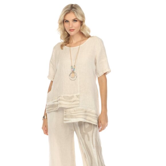 Beige Half Sleeves Top with Abstract Print - Picture 1 of 6